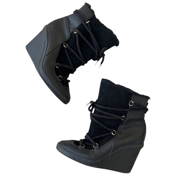 Michael Kors Shearling Suede And Leather Wedge Heel Women Booties US 8.5 - Picture 1 of 8